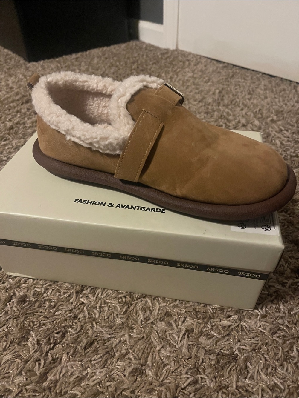 Suede Shearling-Lined Slip-On Clog in Camel